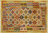 Rustic Turkish Kilim Ozara Hand-Woven Wool Rug - 5'0'' x 6'5''