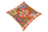 handmade Traditional Pillow Rust Blue Hand-Woven SQUARE 100% WOOL kilim throw pillow