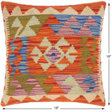 handmade Traditional Pillow Rust Blue Hand-Woven SQUARE 100% WOOL kilim throw pillow