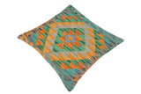 handmade Traditional Pillow Orange Green Hand-Woven SQUARE 100% WOOL kilim throw pillow