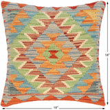handmade Traditional Pillow Red Blue Hand-Woven SQUARE 100% WOOL kilim throw pillow