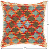 handmade Traditional Pillow Rust Blue Hand-Woven SQUARE 100% WOOL kilim throw pillow