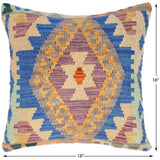 handmade Traditional Pillow Blue Gray Hand-Woven SQUARE 100% WOOL kilim throw pillow