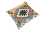 handmade Traditional Pillow Blue Beige Hand-Woven SQUARE 100% WOOL kilim throw pillow