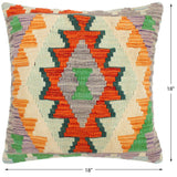 handmade Traditional Pillow Rust Blue Hand-Woven SQUARE 100% WOOL kilim throw pillow