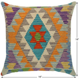 handmade Traditional Pillow Rust Blue Hand-Woven SQUARE 100% WOOL kilim throw pillow