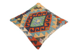 handmade Traditional Pillow Rust Blue Hand-Woven SQUARE 100% WOOL kilim throw pillow