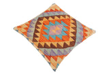 handmade Traditional Pillow Rust Blue Hand-Woven SQUARE 100% WOOL kilim throw pillow