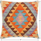 handmade Traditional Pillow Rust Blue Hand-Woven SQUARE 100% WOOL kilim throw pillow