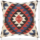 handmade Traditional Pillow Rust Blue Hand-Woven SQUARE 100% WOOL kilim throw pillow