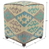 handmade  Ottoman Beige Black Hand-made SQUARE 100% WOOL 