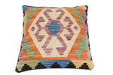 handmade Traditional Pillow Blue Beige Hand-Woven SQUARE 100% WOOL Hand woven turkish pillow2' x 2'