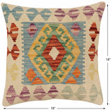 handmade Traditional Pillow Blue Rust Hand-Woven SQUARE 100% WOOL Hand woven turkish pillow2' x 2'