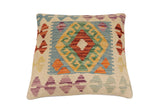 handmade Traditional Pillow Blue Rust Hand-Woven SQUARE 100% WOOL Hand woven turkish pillow2' x 2'
