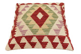 handmade Traditional Pillow Red Beige Hand-Woven SQUARE 100% WOOL Hand woven turkish pillow2' x 2'