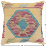 handmade Traditional Pillow Blue Gray Hand-Woven SQUARE 100% WOOL Hand woven turkish pillow2' x 2'