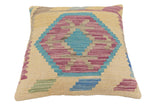 handmade Traditional Pillow Blue Gray Hand-Woven SQUARE 100% WOOL Hand woven turkish pillow2' x 2'