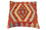 handmade Traditional Pillow Rust Blue Hand-Woven SQUARE 100% WOOL Hand woven turkish pillow2' x 2'