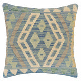 handmade Traditional Pillow Blue Beige Hand-Woven SQUARE 100% WOOL Hand woven turkish pillow2' x 2'