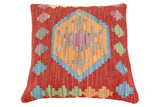 handmade Traditional Pillow Red Blue Hand-Woven SQUARE 100% WOOL Hand woven turkish pillow2' x 2'