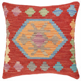 handmade Traditional Pillow Red Blue Hand-Woven SQUARE 100% WOOL Hand woven turkish pillow2' x 2'