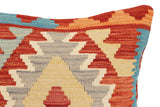 handmade Traditional Pillow Rust Blue Hand-Woven SQUARE 100% WOOL Hand woven turkish pillow2' x 2'