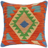handmade Traditional Pillow Rust Blue Hand-Woven SQUARE 100% WOOL Hand woven turkish pillow2' x 2'