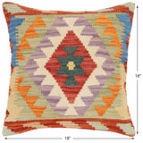 handmade Traditional Pillow Rust Blue Hand-Woven SQUARE 100% WOOL Hand woven turkish pillow2' x 2'