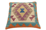 handmade Traditional Pillow Blue Orange Hand-Woven SQUARE 100% WOOL Hand woven turkish pillow2' x 2'