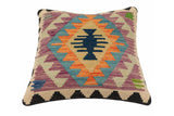 handmade Traditional Pillow Blue Beige Hand-Woven SQUARE 100% WOOL Hand woven turkish pillow2' x 2'