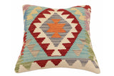 handmade Traditional Pillow Red Blue Hand-Woven SQUARE 100% WOOL Hand woven turkish pillow2' x 2'