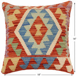 handmade Traditional Pillow Rust Blue Hand-Woven SQUARE 100% WOOL Hand woven turkish pillow2' x 2'