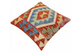 handmade Traditional Pillow Rust Blue Hand-Woven SQUARE 100% WOOL Hand woven turkish pillow2' x 2'