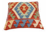 handmade Traditional Pillow Rust Blue Hand-Woven SQUARE 100% WOOL Hand woven turkish pillow2' x 2'
