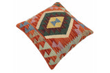 handmade Traditional Pillow Rust Blue Hand-Woven SQUARE 100% WOOL Hand woven turkish pillow2' x 2'