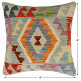 handmade Traditional Pillow Blue Rust Hand-Woven SQUARE 100% WOOL Hand woven turkish pillow2' x 2'