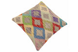 handmade Traditional Pillow Blue Red Hand-Woven SQUARE 100% WOOL Hand woven turkish pillow2' x 2'