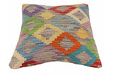 handmade Traditional Pillow Blue Red Hand-Woven SQUARE 100% WOOL Hand woven turkish pillow2' x 2'