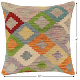 handmade Traditional Pillow Blue Red Hand-Woven SQUARE 100% WOOL Hand woven turkish pillow2' x 2'