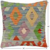 handmade Traditional Pillow Blue Rust Hand-Woven SQUARE 100% WOOL Hand woven turkish pillow2' x 2'