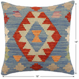 handmade Traditional Pillow Blue Rust Hand-Woven SQUARE 100% WOOL Hand woven turkish pillow2' x 2'