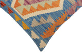 handmade Traditional Pillow Blue Orange Hand-Woven SQUARE 100% WOOL Hand woven turkish pillow2' x 2'