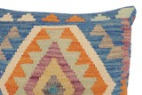 handmade Traditional Pillow Blue Orange Hand-Woven SQUARE 100% WOOL Hand woven turkish pillow2' x 2'