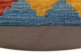 handmade Traditional Pillow Blue Orange Hand-Woven SQUARE 100% WOOL Hand woven turkish pillow2' x 2'