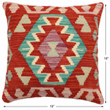 handmade Traditional Pillow Rust Blue Hand-Woven SQUARE 100% WOOL Hand woven turkish pillow2' x 2'