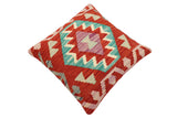 handmade Traditional Pillow Rust Blue Hand-Woven SQUARE 100% WOOL Hand woven turkish pillow2' x 2'