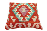 handmade Traditional Pillow Rust Blue Hand-Woven SQUARE 100% WOOL Hand woven turkish pillow2' x 2'