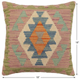 handmade Traditional Pillow Blue Green Hand-Woven SQUARE 100% WOOL Hand woven turkish pillow2' x 2'