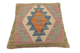 handmade Traditional Pillow Blue Green Hand-Woven SQUARE 100% WOOL Hand woven turkish pillow2' x 2'