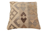 handmade Traditional Pillow Beige Gray Hand-Woven SQUARE 100% WOOL Hand woven turkish pillow2' x 2'